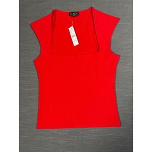 J.Crew Square Neck Cap Sleeve Top Red Cotton Blend CA528 Womens M NEW w/Tags NWT
